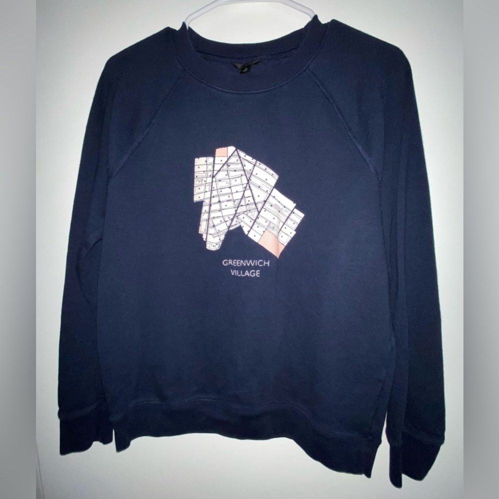 J. Crew Greenwich Village Navy Blue Sweatshirt 100% Cotton Size M Medium